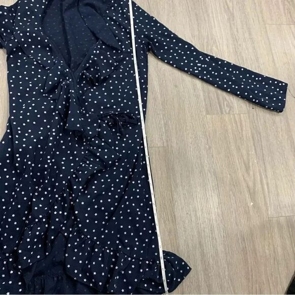 3/$25 ✺ Navy wrap dress stars ruffles  crossover long sleeve  small - Picture 5 of 7